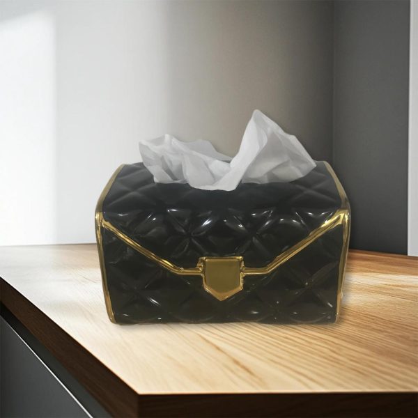 Boite a mouchoirs en porcelaine noir avec détail doré