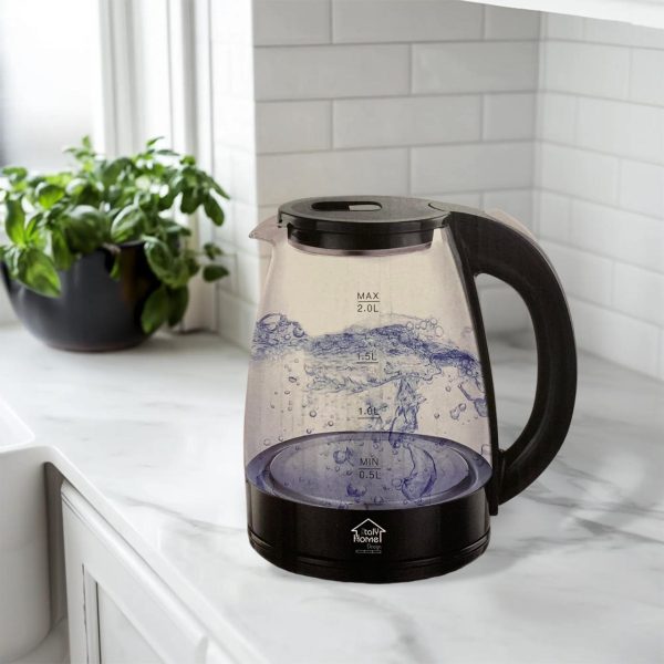 Bouilloire électrique en verre transparent 2L 1500W