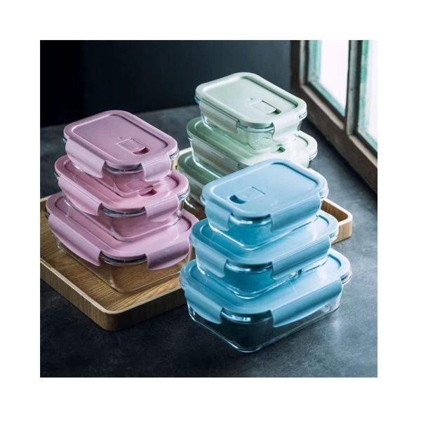 Lot de 3 boà®tes de conservation en verre avec couvercle, sans BPA, avec couvercle couleurs aleatoires 600ml/500ml et 400 ml