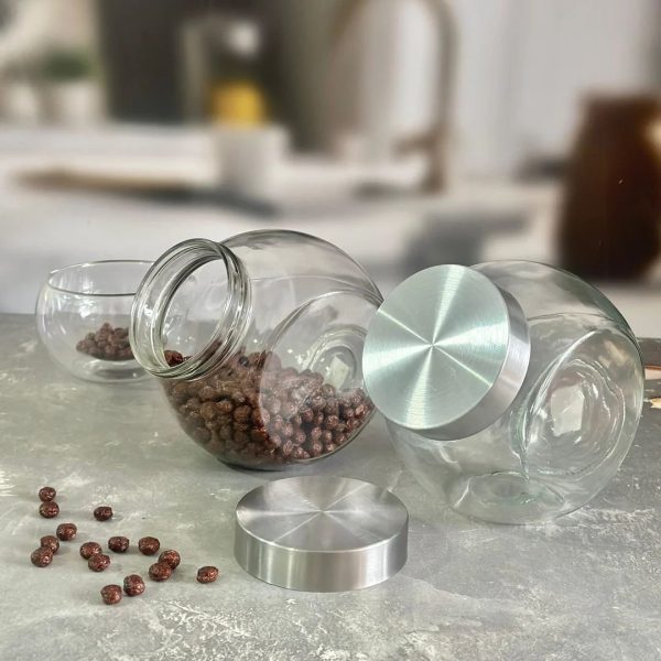 3 Pots Conservation 250ML Chacune  Verre Bocaux Jar avec Acier Inoxydable Couvercle d'étanchéité à l'air Couvercle en Vrac de Stockage de Nourriture bocaux