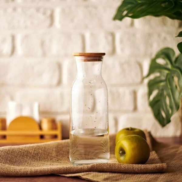 Carafe d'eau + bouchon en LIEGE  , Pot de stockage en verre, bouteille de jus 1L