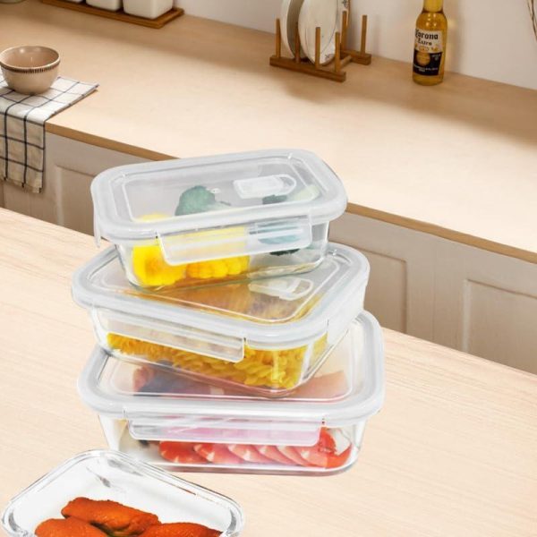 Lot de 3 boà®tes de conservation hermétiques en verre avec couvercles en plastique sans BPA et verrouillables, passent au lave-vaisselle, au micro-ondes et au congélateur - Anti-fuite 500ml/400ml/300ml