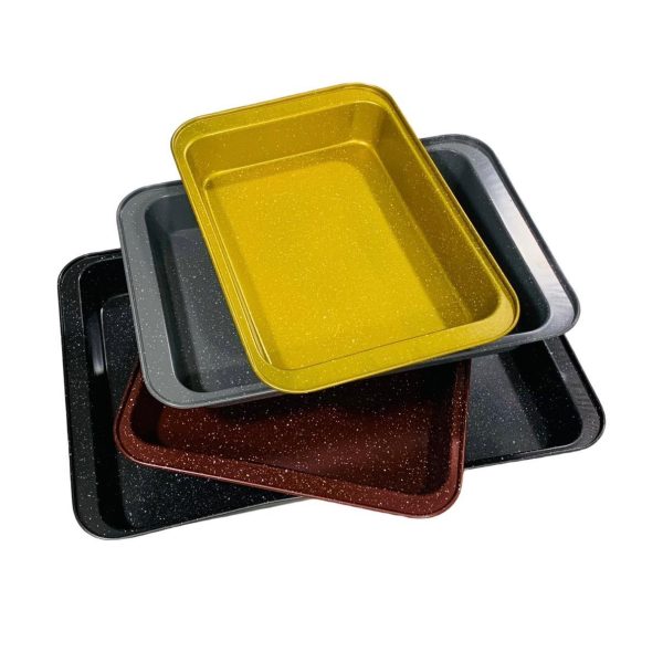 Set 4 plats à  four pour plats et gratis ou moiles pour gateaux,4 Plats a Four Rectangulaires antihadesifs - Gratin Plat à  Rà´tir Antiadhésif- Plateau Four Acier Plaque à  Rà´tir Rectangulaire le GM 48.2/32/5.5cm
MM 43/29/5.5cm,PM 37.8/25.5/5.5cm Et PM 32.4/22.3/5.3cm.