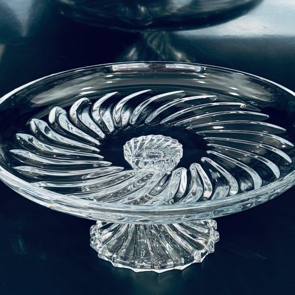 Plat a gâteau à pied rond en Cristal ou fruits -Assiette de Fruits  en Cristal  transparent 31 cm