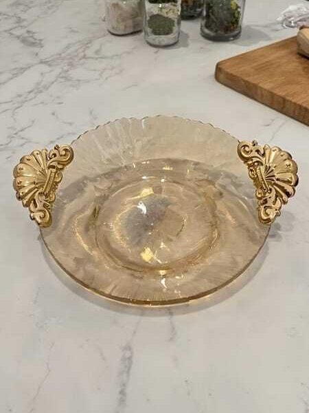 Coupe en verre décoratif avec poignées dorées – Design classique et gravure subtile 30cm/10cm