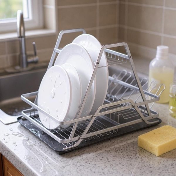 Égouttoir 2 niveaux en amluminum résistant  Égouttoir à vaisselle en alluminum resistant inoxidable  avec porte couverts - Élégant en noir et argent - Plateau amovible mesures 59cm/38cm/41cm