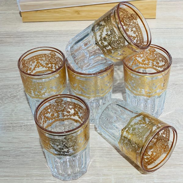 Ensemble de 12 verres marocains transparents à motifs dorés