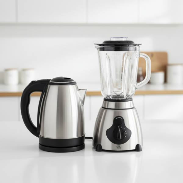 Pack Blender Bol en Verre 1.5L 1000W + Bouilloire Électrique 2L 1500w – Inox & Verre – Argent