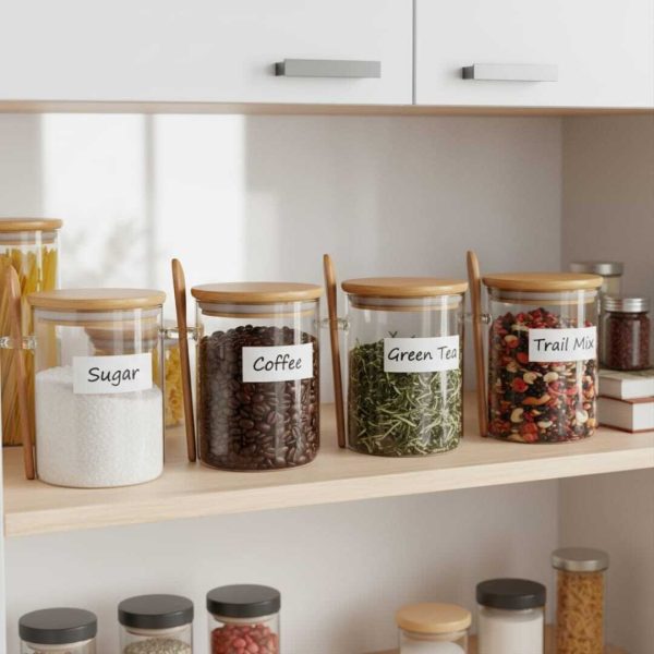 Set de 4 bocaux en verre 500ml avec couvercles et cuillères en bambou – Ensemble de conservation hermétique et élégant