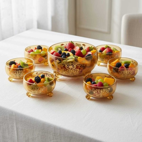 Service de bols en cristal  beige dore – Ensemble 7 pièces élégantes pour desserts, salades ou apéritifs 7/11cm et 11/17CM
