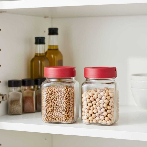 SET 2 Bocaux de Conservation en Verre 1.4L avec Couvercle Rouge – Stockage Alimentaire Hermétique