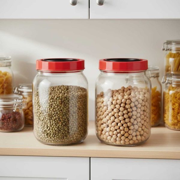 SET 2 Bocaux de Conservation en Verre 3L avec Couvercle Rouge – Stockage Alimentaire Hermétique