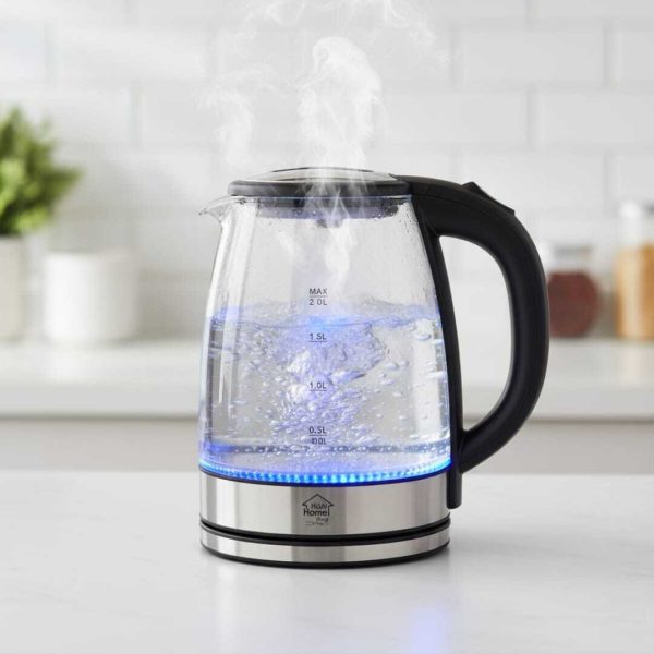 Bouilloire Électrique - 2L - 1500W - Verre Transparent résistant à la chaleur - Arrêt Automatique-bas inox