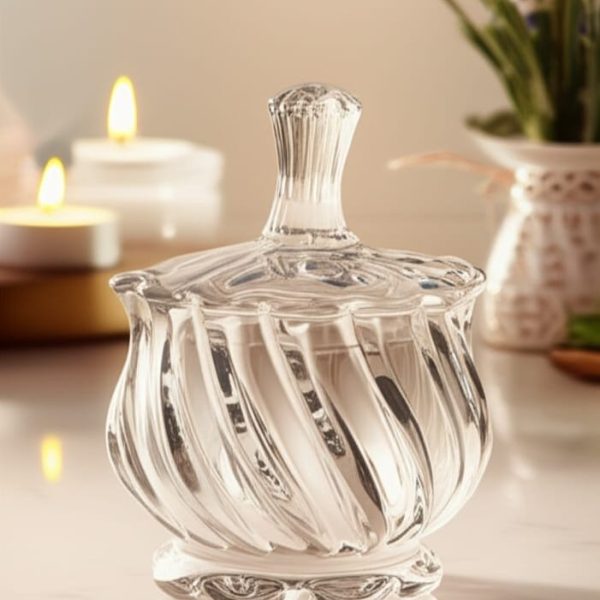 Sucrière -bonbonnière en verre avec couvercle en cristal, petit bol de sucre couvert décoratif Bol de bonbon décoratif Bocal de stockage 250 ml