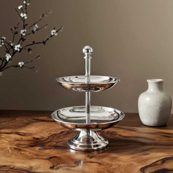 Présentoir à Gâteaux feda inoxidable  à 2 Niveaux – Plateau de Service Chic pour Fêtes et Réceptions- 20/15/12 cm