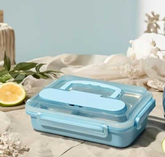 Lunch Box Isotherme avec 4 Compartiments + Cuillère et Fourchette en Inox – Parfait pour l'École et le Travail