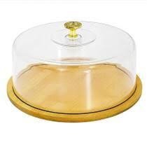 Cloche à gâteau -Presntoir en bambou alimentaire avec cloche transparente en plexiglace - Design élégant - Idéal pour gâteaux et pâtisseries,fromage -28cm