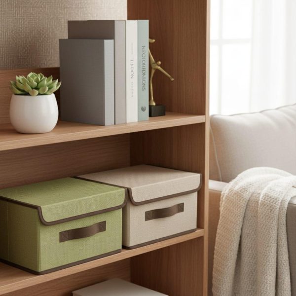 Lot de 2 boîtes de rangement pliables avec couvercle , pour étagères, tiroirs et placards 25/20/H15cm -couleurs aléatoires