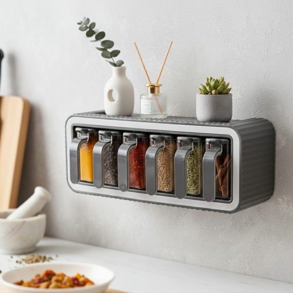 Support à épices 6 pieces 1 et choix-avec support -BARONESS -plexiglace  – Organisateur de cuisine élégant et pratique-autocollants support -couleurs aléatoires noir ou gris