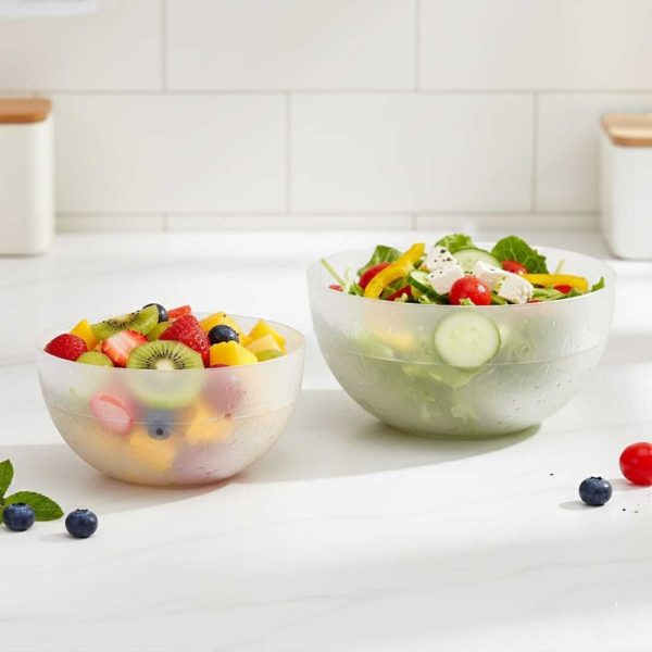 Duo 2 bols saladiers en plastique résistant fonctionnalité et esthétique-3 L et 2 L-lavable en machine à vaisselle