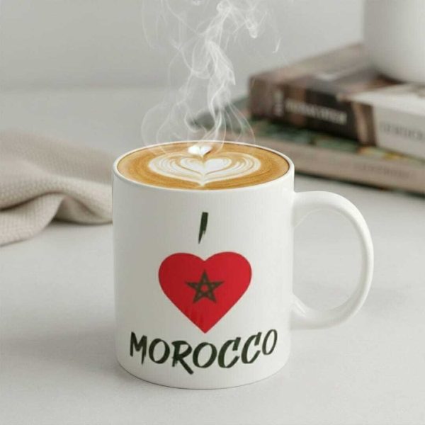 Mug en Céramique -Morocco– Tasse à Café / Thé – Blanc & Rouge-200ml