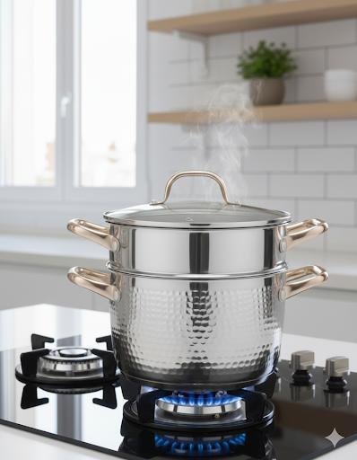 Couscousier "Hammered Luxury" en Acier Inoxydable – Marmite à Vapeur 2-en-1 Finition Martelée – Collection Ayahome 12 L