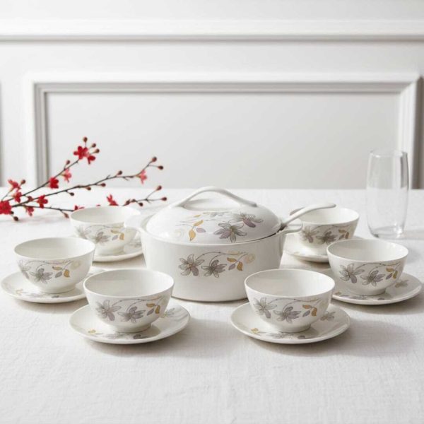 Service à Soupe 15 pièces Prestige – Porcelaine Fine & couleurs-AYA HOME-Compatible lave vaisselle-Soupiere-6 bols et louche