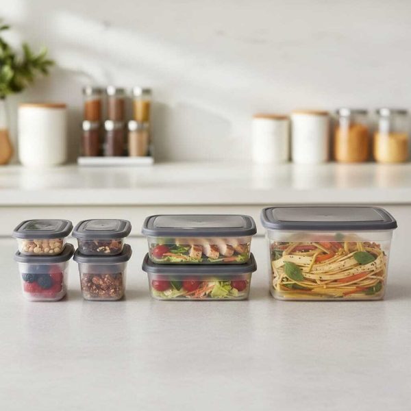 Set de 7 Boîtes de Conservation en Plastique Alimentaire  3,8L/1,2L/600ML/300ML – Différentes Capacités – Idéal Réfrigérateur & Congélateur-modeles aleatoires