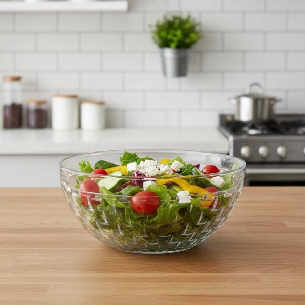 Saladier en Verre Ciselé Haute Qualité - Design Tressé Élégant - Bol de Service pour Salades et Fruits - Transparent - 23cm