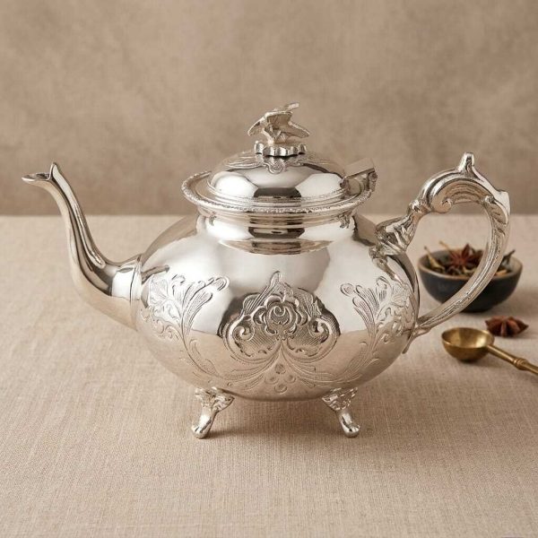 Théière de Prestige en Bronze Rhodié Argent 1,5 L -fait main-collection Aya Home-bronze nickelé résistant-entretien facile