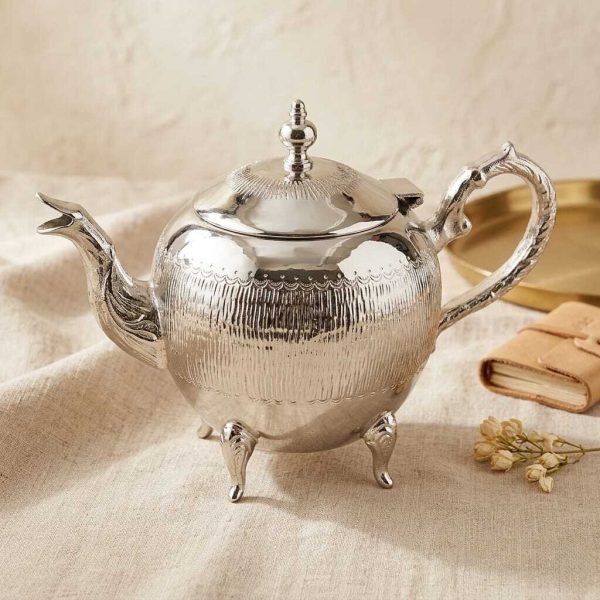 Théière de Prestige en Bronze Rhodié Argent 1,5 L -fait main-collection Aya Home-bronze nickelé résistant-entretien facile