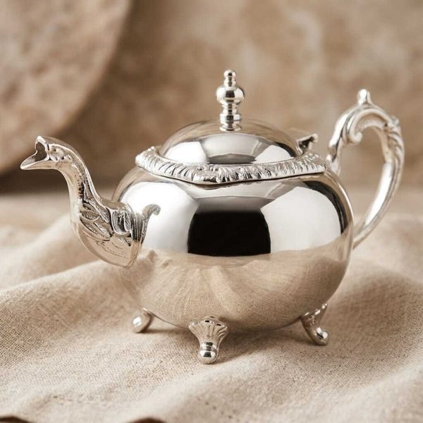 Théière de Prestige en Bronze Rhodié Argent 1,5 L -fait main-collection Aya Home-bronze nickelé résistant-entretien facile