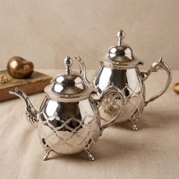 Pack Théières de Prestige en Bronze Rhodié Argent 1,5 et 1L -fait main-collection Aya Home-bronze nickelé résistant-entretien facile