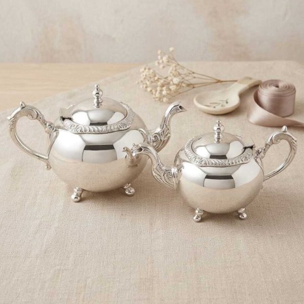 Pack Théières de Prestige en Bronze Rhodié Argent 1,5 et 1L -fait main-collection Aya Home-bronze nickelé résistant-entretien facile