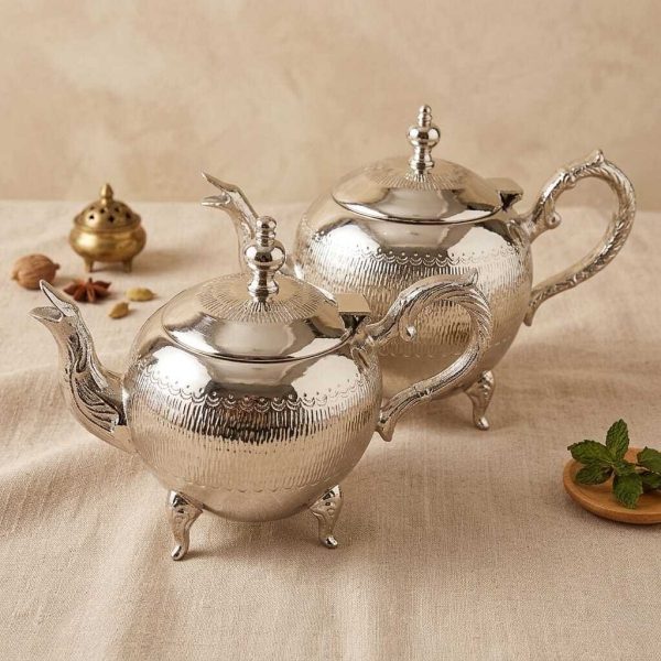 Pack Théières de Prestige en Bronze Rhodié Argent 1,5 et 1L -fait main-collection Aya Home-bronze nickelé résistant-entretien facile
