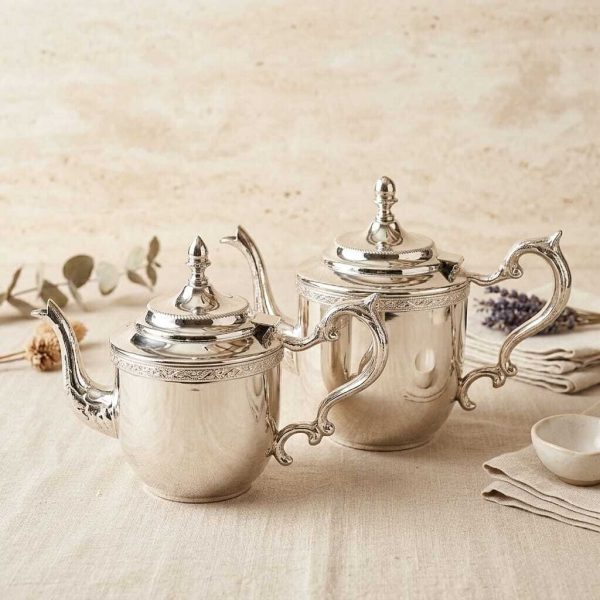 Pack Théières de Prestige en Bronze Rhodié Argent 1,5 et 1L -fait main-collection Aya Home-bronze nickelé résistant-entretien facile