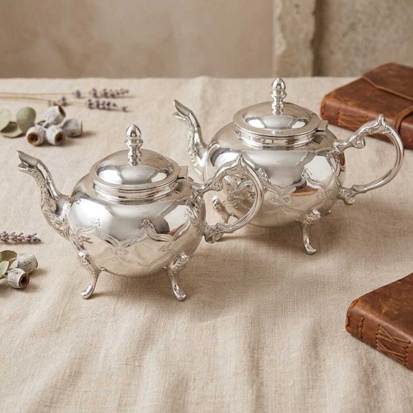 Pack Théières de Prestige en Bronze Rhodié Argent 1,5 et 1L -fait main-collection Aya Home-bronze nickelé résistant-entretien facile